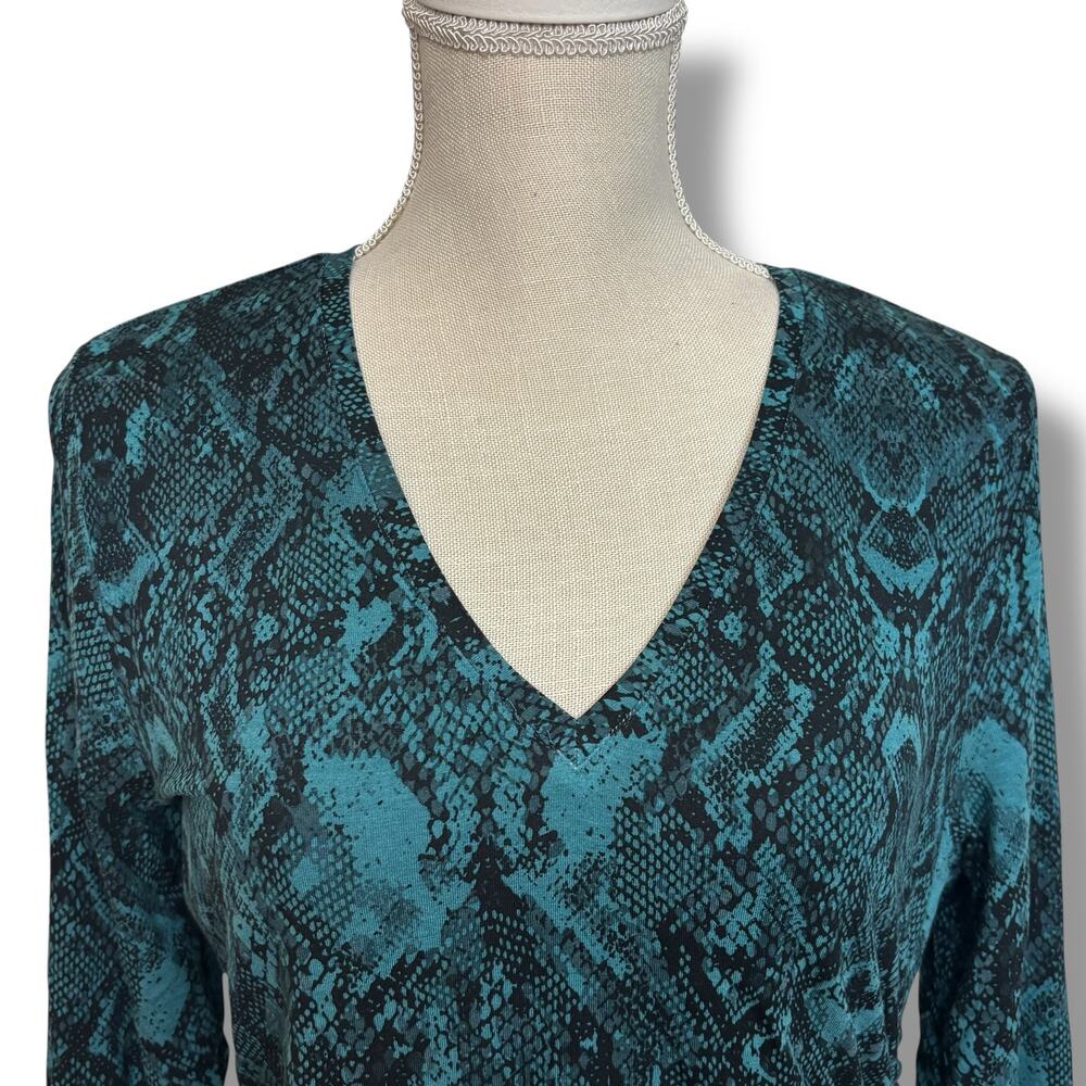 NWT INC International Concepts Teal & Black Snakeskin Pattern V-Neck Tunic - Med